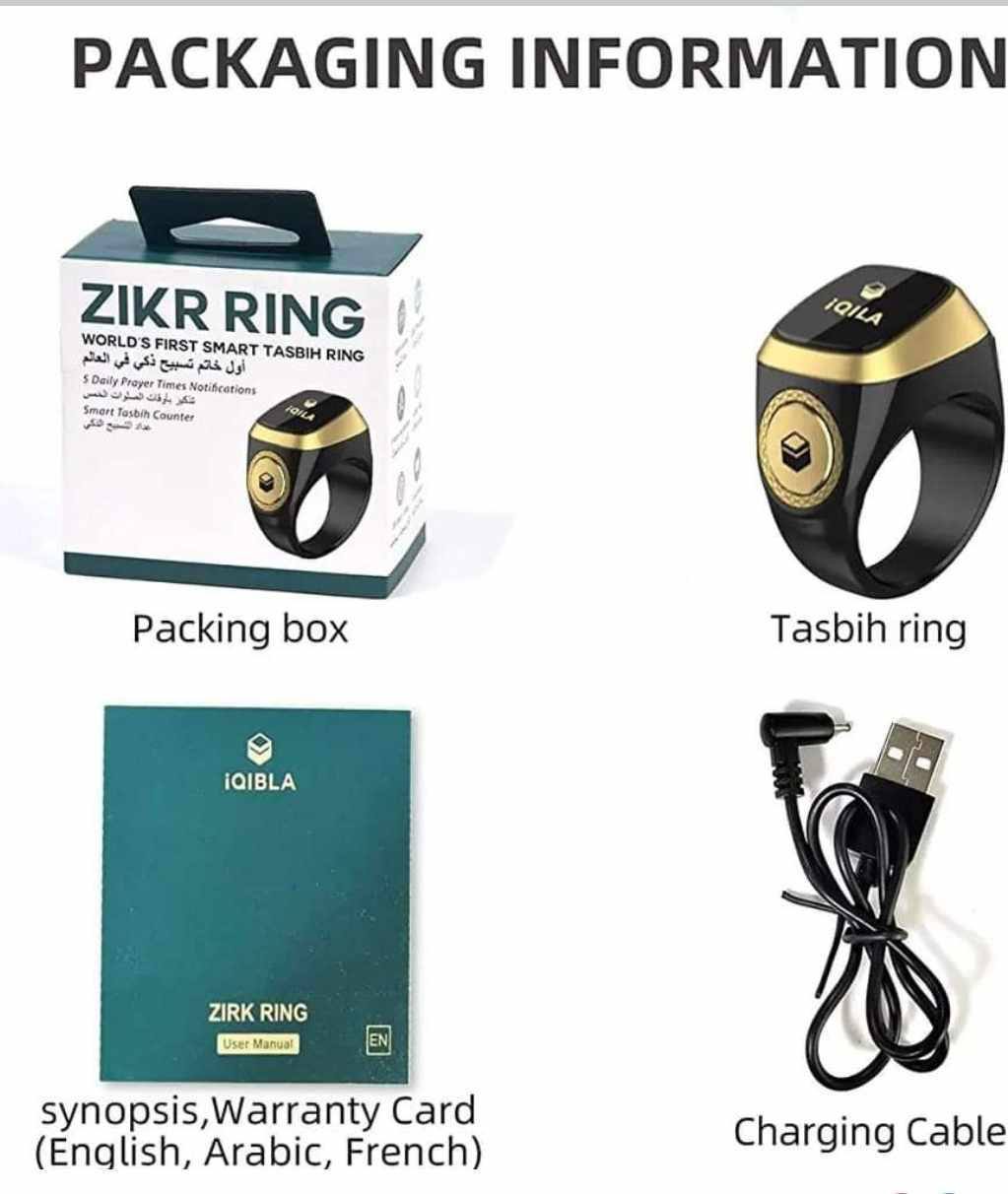 خاتم تسبيح ذكري ذكي مقاوم للماء من اي قبلة، للصلاة الإسلامية، تذكير بتوقيت الصلاة، شاشة OLED، عداد للتسبيح