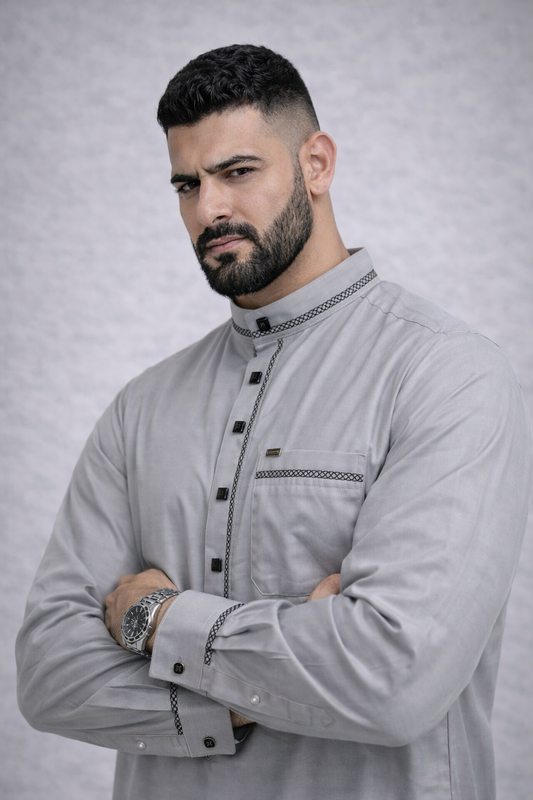 ثوب زاد الاسلامى2 (رمادى فاتح)